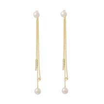 Pearl &amp; Cubic Zirconia 18K Gold-Plated Beaded Tassel Ear Jackets - £10.38 GBP