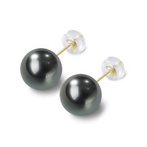 Tahitian Real Pearl Earrings for Women, Black Gold Stud Earrings, Hypoallergenic - £123.72 GBP