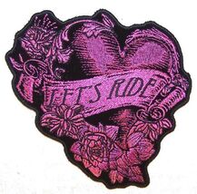 DELUXE EMBRODIERED PATCH LETS RIDE HEART PA6090 iron on novelty biker  p... - $8.12