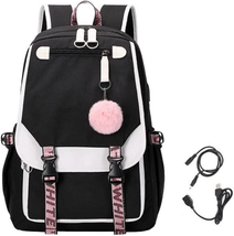 Teen Girls School Backpack with USB Port, Kids Black Backpack Lightweight Waterp - £15.81 GBP