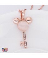 Rose Gold Tone Mouse Ear Heart Key Jewelry Rhinestone Crystal Necklace P... - £5.43 GBP
