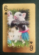 Animal-Themed Golden Foil PVC Mini Playing Card Pig 6 Clubs - $1.84