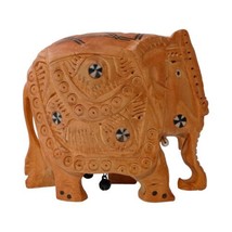 Wooden Elephant Hand Carved Wood Statue Figurine Sculpture Embellished Vintage  - £13.22 GBP