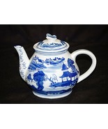 Vintage Style Art Ceramic Asian Scene Cobalt Blue &amp; White Tea Pot Butter... - $29.69