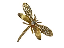 Vintage Marked GIVENCHY Dragonfly Goldtone Rhinestone Brooch Pin Mint Co... - £90.45 GBP