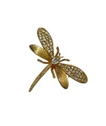 Vintage Marked GIVENCHY Dragonfly Goldtone Rhinestone Brooch Pin Mint Co... - £91.58 GBP