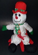 VTG Snowman Plush Puppet Nylon Hand Glove 12&quot; Stuffed Toy Christmas Jingle Bells - £13.42 GBP