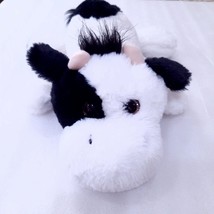 Walmart Cow plush Stuffed Animal White Black Glitter Eyes horns calf lying down - £30.50 GBP