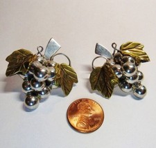 Solid Sterling 925 Silver Large GRAPES Leaf Leaves PIERCED Earrings Mexico 26.2g - £74.84 GBP