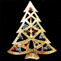 Eisenberg Ice Christmas Tree Brooch Open Branches Bright And Colorful - £27.90 GBP