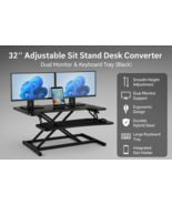 32&quot; Adjustable Sit Stand Desk Converter for Dual Monitors &amp; Keyboard Tra... - €119,80 EUR