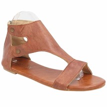 Callixte Women Flat T-Strap Sandals Size US 8 Red Brown Faux Leather - £7.89 GBP