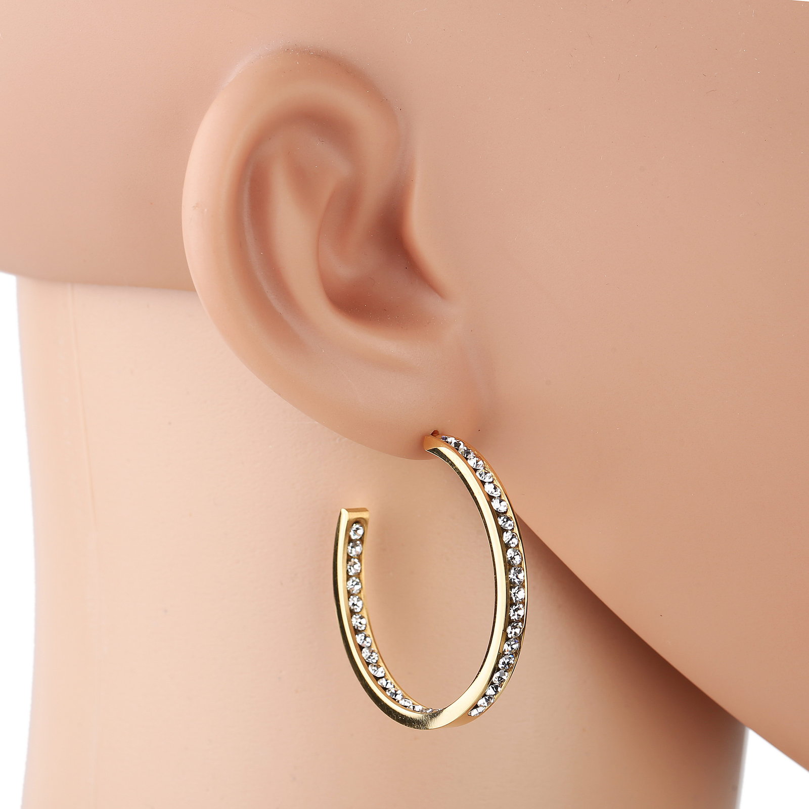 Gold Tone Hoop Earrings With Sparkling Swarovski Style Crystals