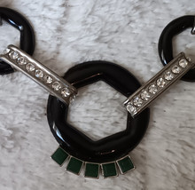 Banana Republic BR  Black &amp; Green Enamel Statement Necklace With Rhinest... - £12.36 GBP