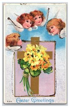 Easter Greetings Angels Cross Flower Bouquet Embossed DB Postcard R26 - £2.13 GBP