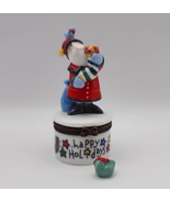 PHB Collection Happy Holidays Santa &amp; Birds Hinged Porcelain Trinket Box... - £14.53 GBP