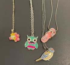 4 Vintage Painted Enamel Owl Bird Sandal Fish Necklaces - $213.82 MXN