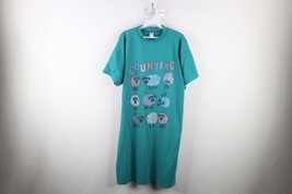 Vintage 90s Womens OSFA Thrashed Counting Sheep Sleeping Night T-Shirt Teal - £23.75 GBP
