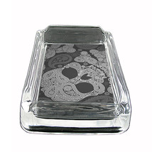 Sugar Skull Glass Ashtray D2 4&quot;x3&quot; Day of the Dead Skeletons Folk Art - £39.52 GBP