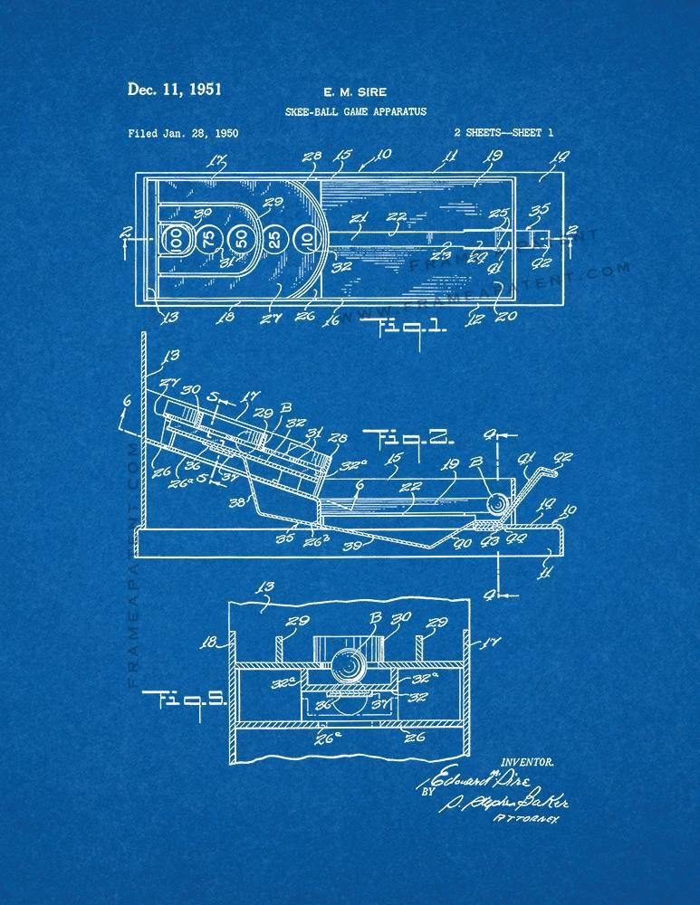 Primary image for Skee-ball Game Apparatus Patent Print - Blueprint