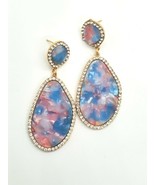 Gold Pink and Blue Teardrop Shaped Rhinestone 2.75 Inch Drop Dangle Earr... - £11.86 GBP