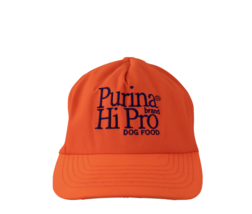 Vtg 90s Purina Brand Hi Pro Dog Food Spell Out Snapback Hat Bright Orange USA - £18.65 GBP