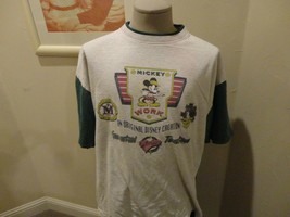 Vtg 90&#39;s Disney Store Mickey Work Mouse Union Raglan Gray Green T-shirt Fits 2XL - £24.33 GBP