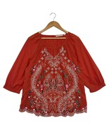 Soft Surroundings Top Womens XL Red Embroidered Boho Sheer Floral Blouse... - $546.51 MXN