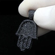 2Ct Lab Created Black Diamond Hamsa Pendant With 18&quot; Chain 14k Black Gold Plated - £159.49 GBP