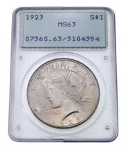 1923 $1 Silver Peace Dollar Graded by PCGS as MS-63 Old Holder - $81.68