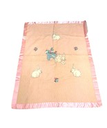 Vintage Wool Baby Blanket Bunny Appliqué Embroidery Pink Satin Trim Crib... - $506.72 MXN