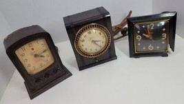 3 Antique VTG Telechron Electric Clock Lot 3H155 8B53 M1 Bakelite Art Deco Parts - £30.66 GBP