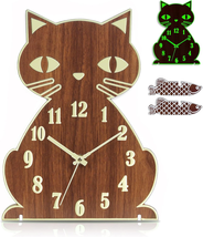 Night Light Wall Clock - Cat Wall Clocks Glow in Dark, Silent Non-Ticking Wood C - £23.51 GBP