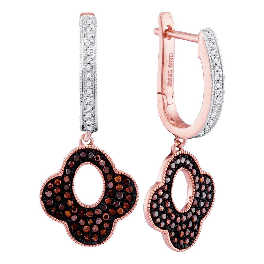 Primary image for 10kt Rose Gold Womens Round Red Color Enhanced Diamond Dangle Hoop Earrings