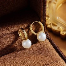 18ct Solid Gold Luciele Pearl Huggie Hoops Earrings -dome, classic, gift for her - £187.12 GBP