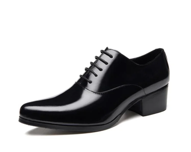  Leather Dress Shoes Men High Heel Pointed Toe  Ox Wedding Shoes Height Increase - £123.82 GBP