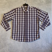 ARROW Men&#39;s Button Shirt Top Size Large Purple Plaid Short Sleeve Cotton - $15.99