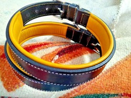 Shwaan Genuine  Leather  Dog Collar handmade yellow Padded - $89.25