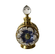 Layali Perfume Oil Bottle With Jeweled Enamel Floral Design Crystal Stopper - $12.53