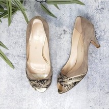 Loeffler Randall | Black Tan Snakeskin Print Peep Toe Heels Pumps, size 7 - £132.38 GBP