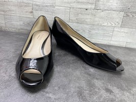 Talbots Heels Women 8.5AA 2A Tiffi Shoes Black Patent Leather Wedge Kitt... - $34.47