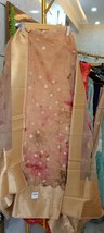 Pure Organza Silk Unstitched Salwar Suit Set, Digital Floral Print with Zari Seq - £74.91 GBP