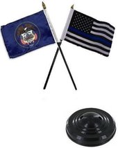 RFCO Utah State USA Police Blue 4&#39;&#39;x6&#39;&#39; Flag Desk Set Table Stick Black Base Bes - £3.10 GBP