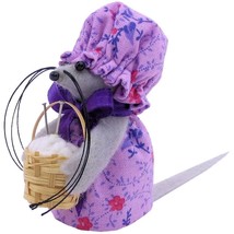 Mouse Knitter Holding Basket with Yarn, Plum, Flower Print Dress &amp; Hat, ... - $8.95