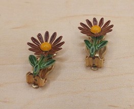 JEWELRY Vintage Brown Daisy Clip-on Earrings Bouquet Retro 60&#39;s - £11.66 GBP