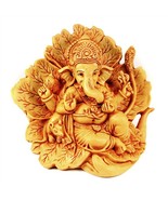 GANESHA ON PEEPAL LEAF STATUE 4.25&quot; Resin Hindu Elephant God HIGH QUALIT... - $23.16