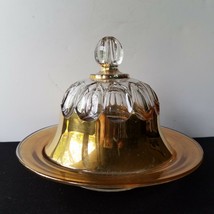 Gold n Clear Pressed Covered Butter w Lid Sunken Pointed Oval Open Stock... - $19.95