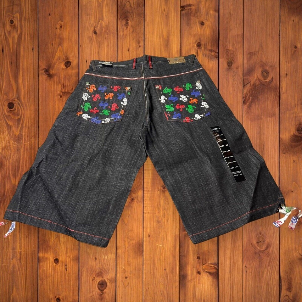 Vtg NWT Sz 32 Koman Denim Black Jeans Shorts Embellished Pockets Y2K Hip... - $41.40