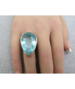 Huge Blue Glass Stone Ring 28mm Silver Tone Band Faceted Costume SZ 6 St... - $40.60 CAD