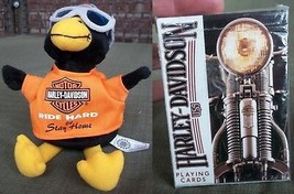 Harley Davidson Sealed Playing Cards w 8 Motorcycle Pics + Diz Duck Beanie  - $424.24 MXN